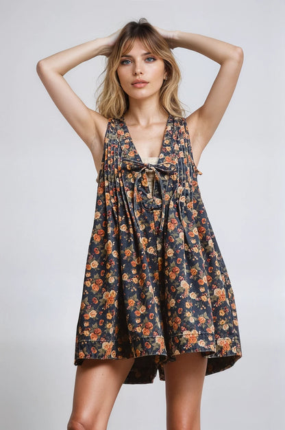 Vintage Bloom Denim Romper